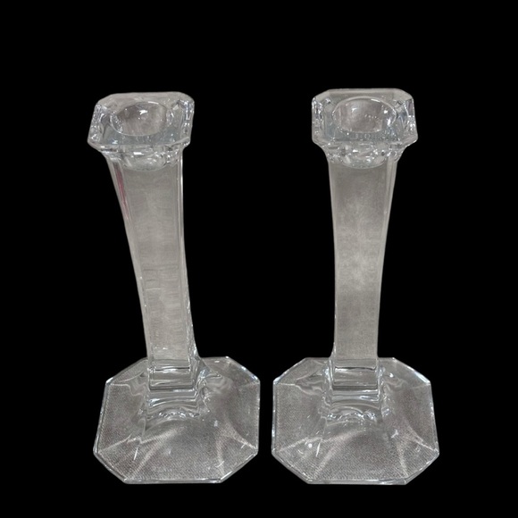 Glass Crystal Candle
Holders Set of 2 Clear Column Candlestick
Octagon Pedestal - Picture 2 of 6